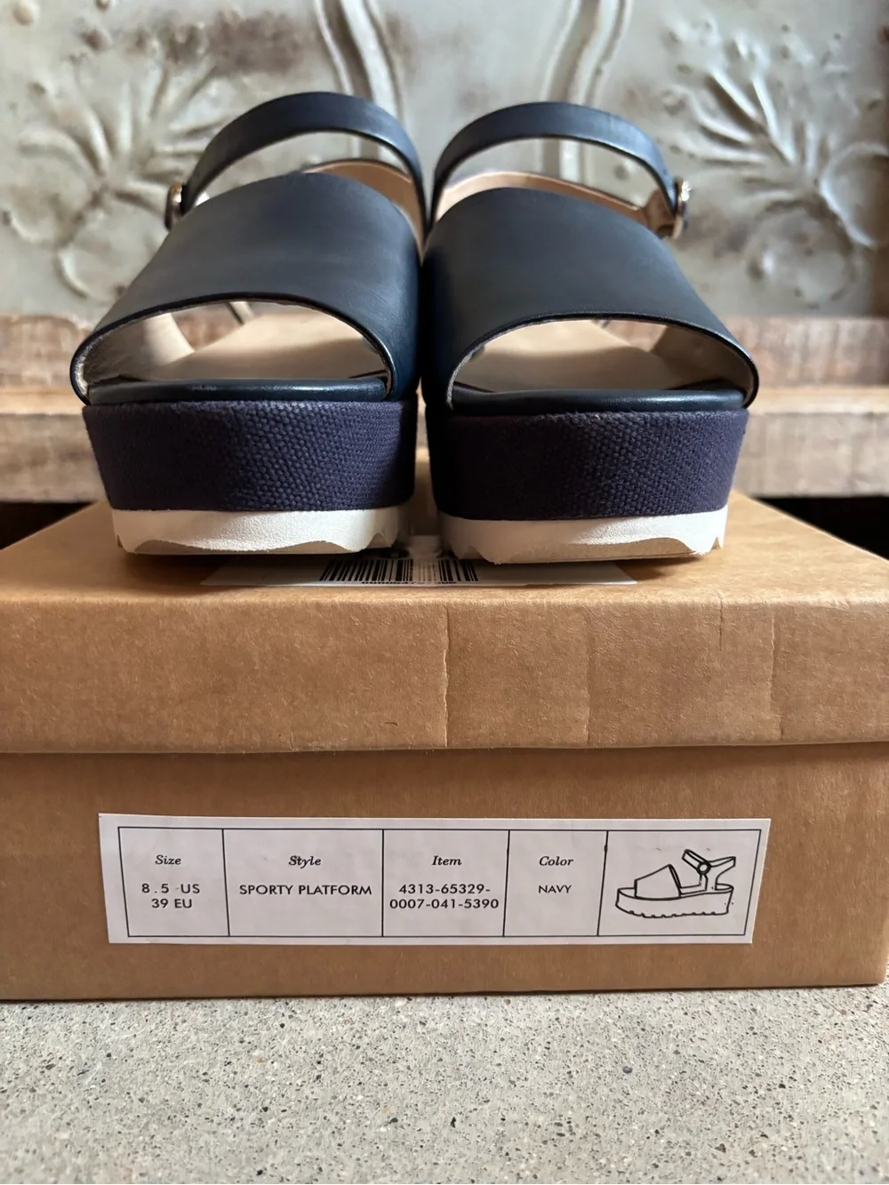 Navy Blue Platform Sandals, Sz. 8